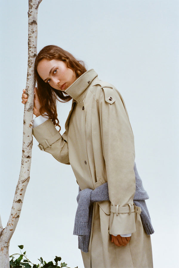 TWP Olive Long Bogie Coat in Waterproof Canvas view 7