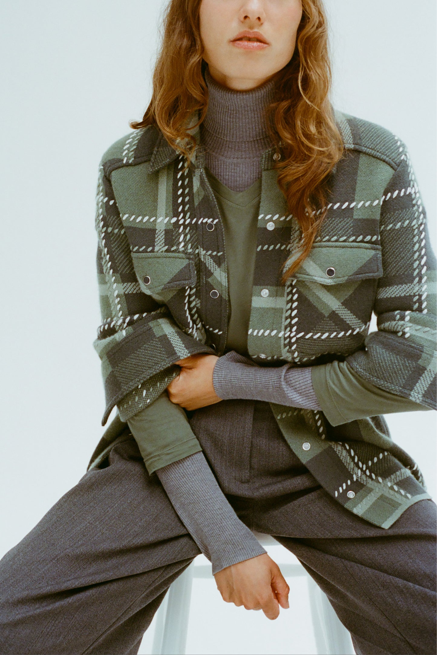 TWP Grey green multi Rancher's Cardigan in Cashmere view 1