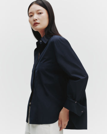 TWP Dark midnight Next Morning Shirt in Cotton Poplin view 2