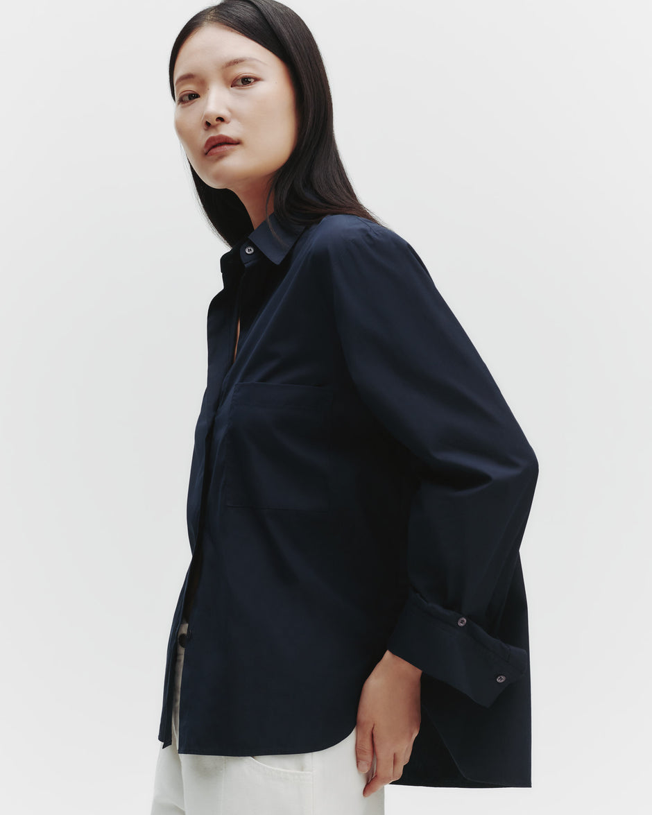 TWP Dark midnight Next Morning Shirt in Cotton Poplin view 2
