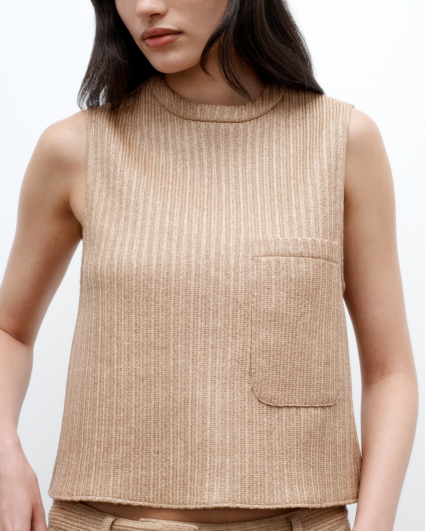 TWP Natural Cropped Muscle Tank in Soft Cotton Raffia view 2