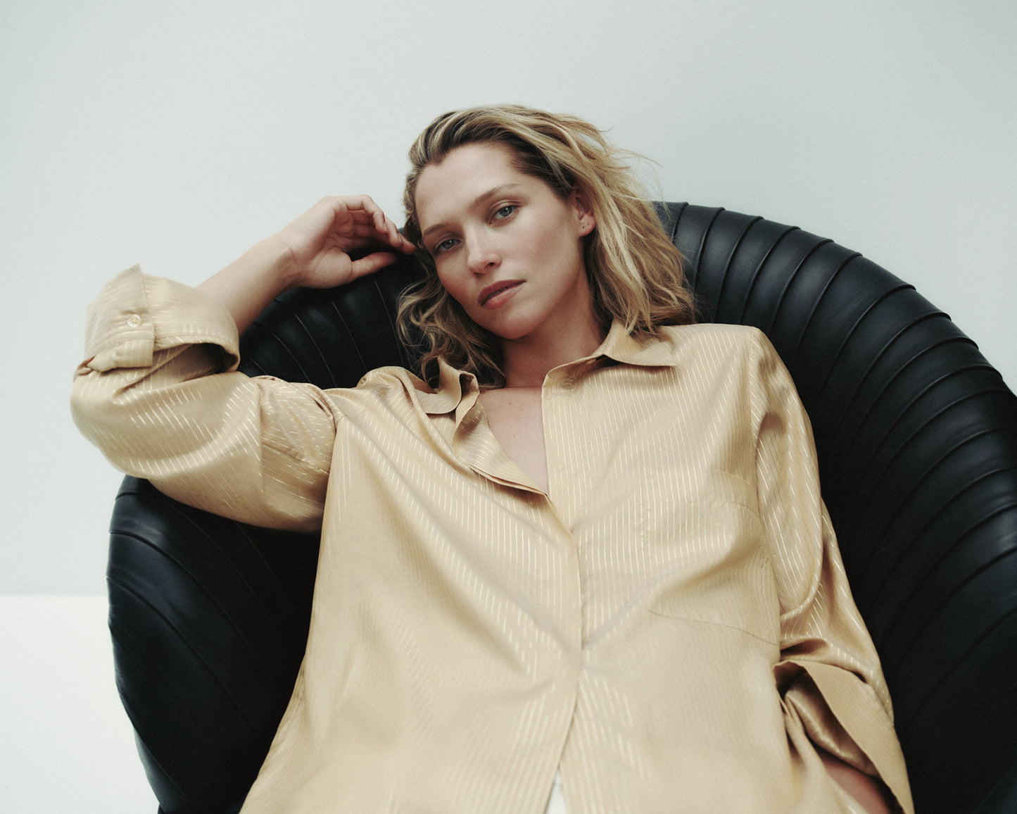 TWP Goldenrod / gold New Morning After Shirt in Silk Metallic Stripe view 7