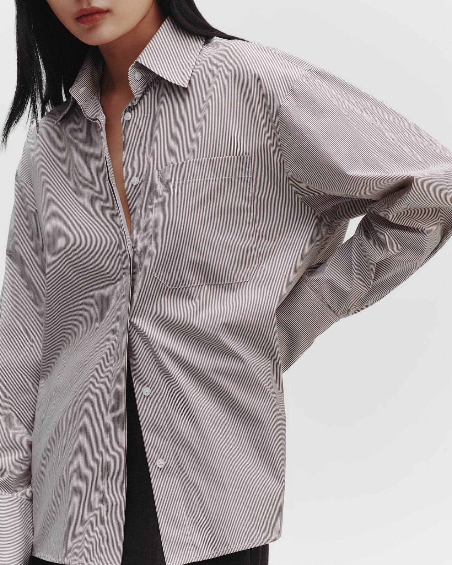 TWP White/chocolate E.B. Shirt in Superfine Cotton Mini Stripe view 2