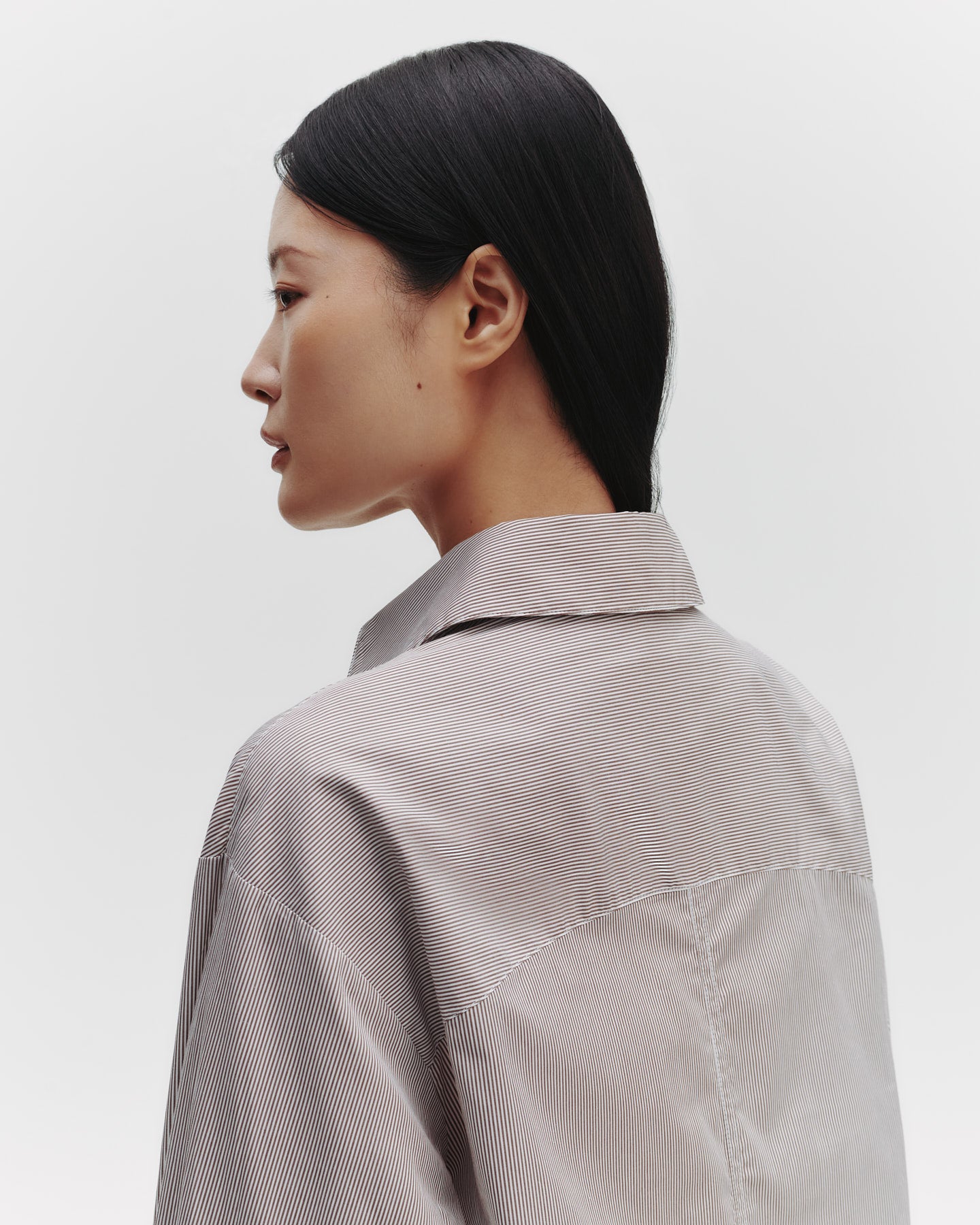 TWP White/chocolate E.B. Shirt in Superfine Cotton Mini Stripe view 4