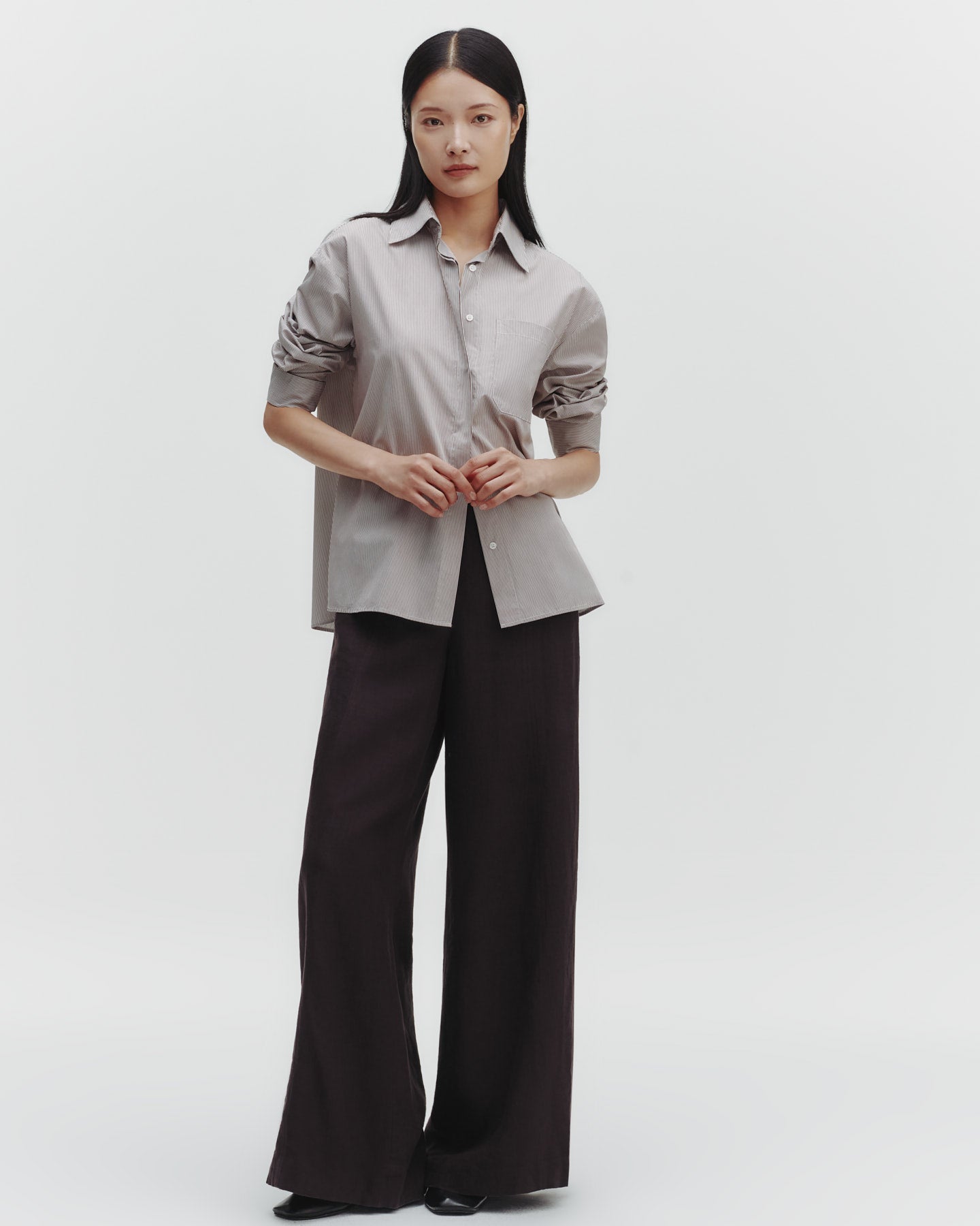 TWP White/chocolate E.B. Shirt in Superfine Cotton Mini Stripe view 5