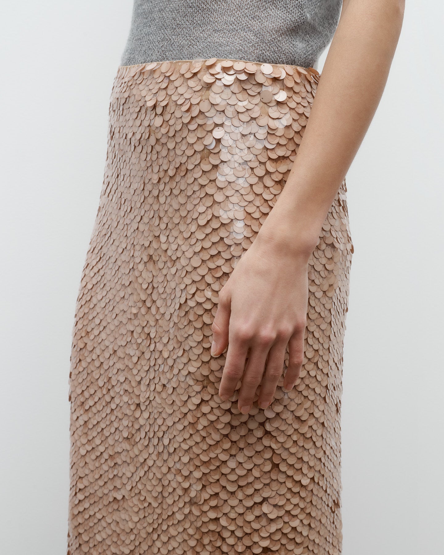 TWP Nude Gwyneth Skirt in Paillettes on Mesh view 4
