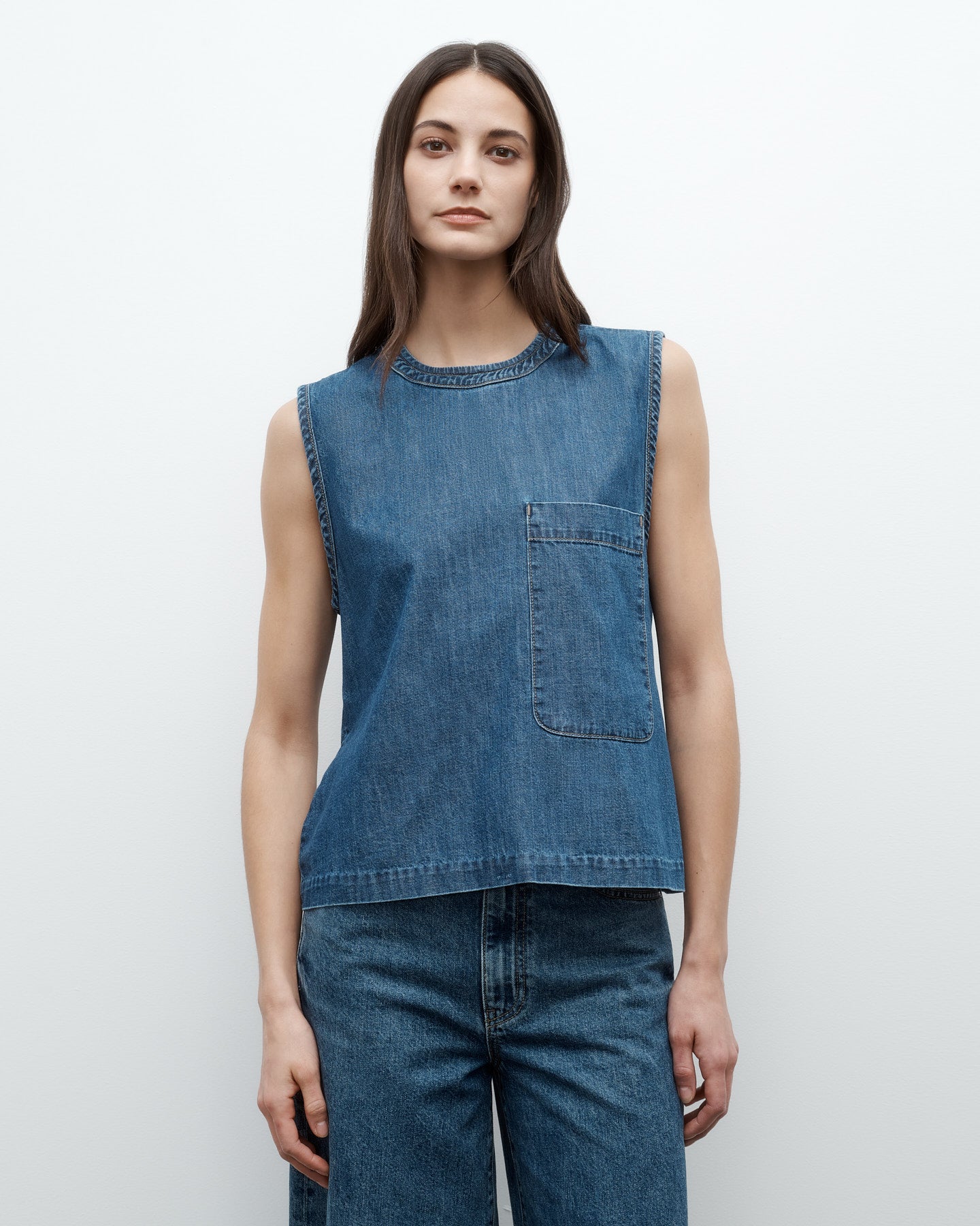 TWP Paris Mikala Top in Denim Shirting view 1