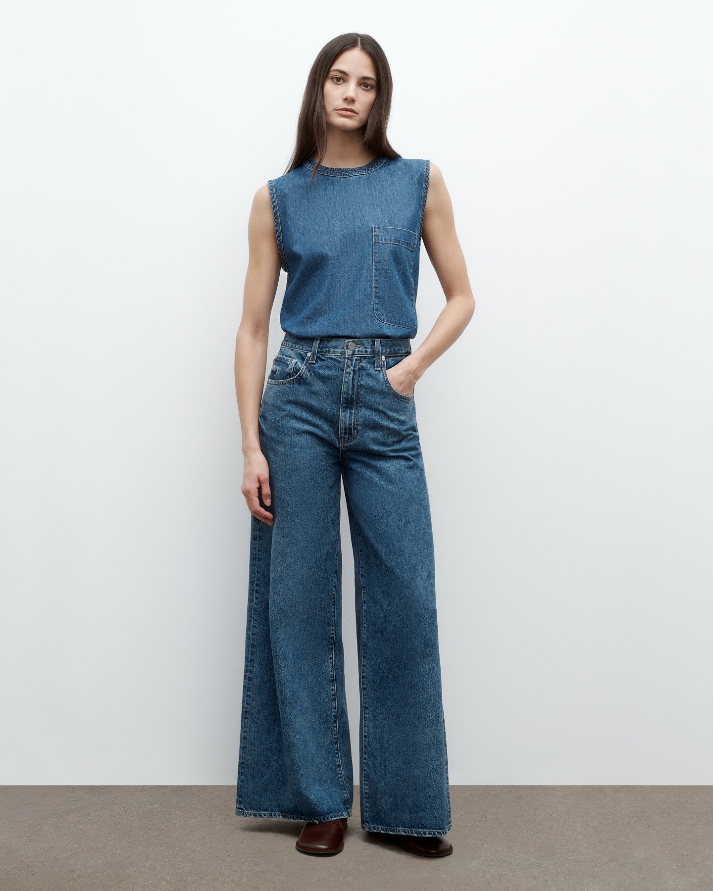 TWP Paris Mikala Top in Denim Shirting view 5