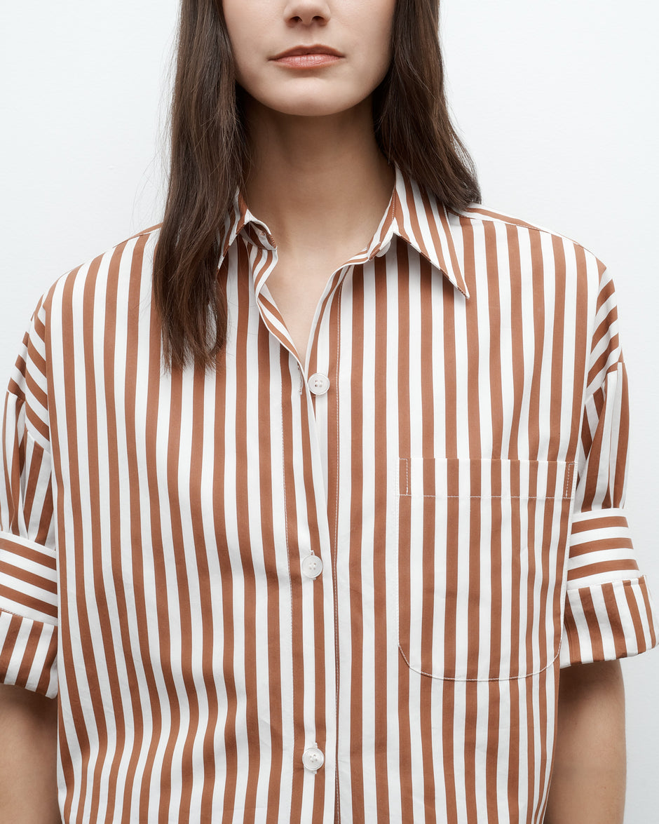 TWP Ivory / cognac Next Ex Shirt in Epoque Stripe Cotton view 3