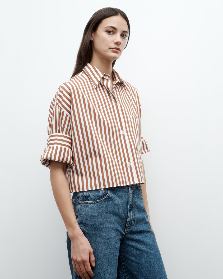 TWP Ivory / cognac Next Ex Shirt in Epoque Stripe Cotton view 4