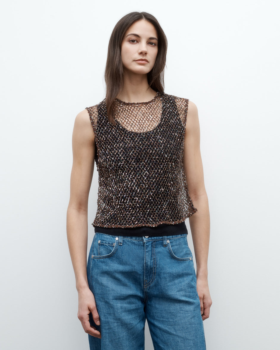 TWP Gold Chloe Top with Sequin on Netting view 3