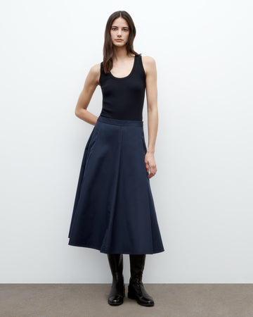 TWP Midnight Midi House Skirt in Super Compact Poplin view 1