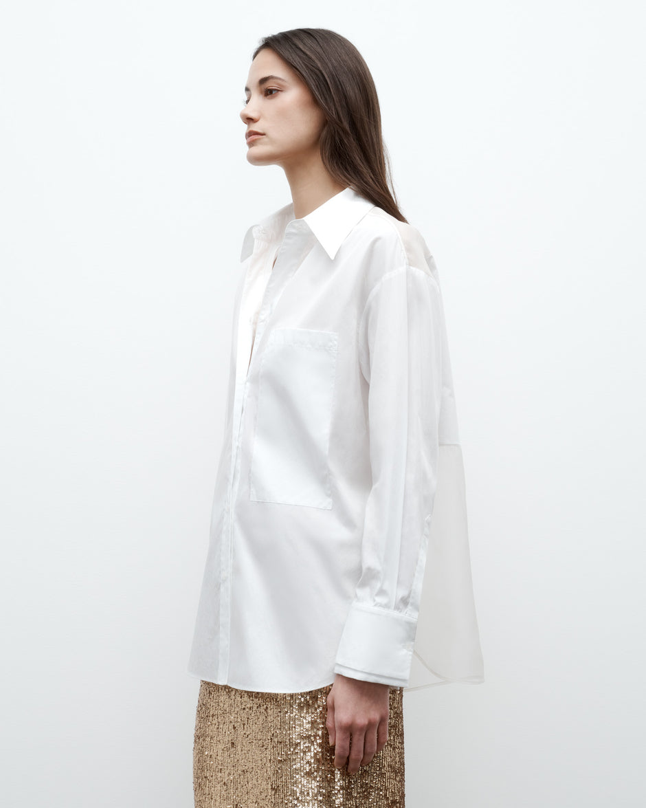TWP White Sliding Doors Top in Superfine Cotton and Silk Organza view 4