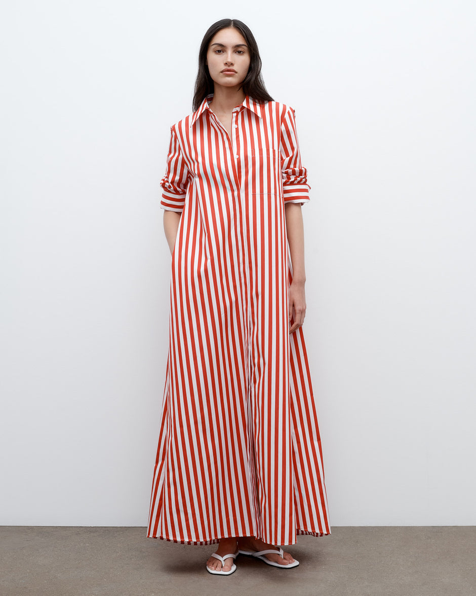TWP Red / white Jenny's Gown in Boardwalk Cotton Stripe view 2