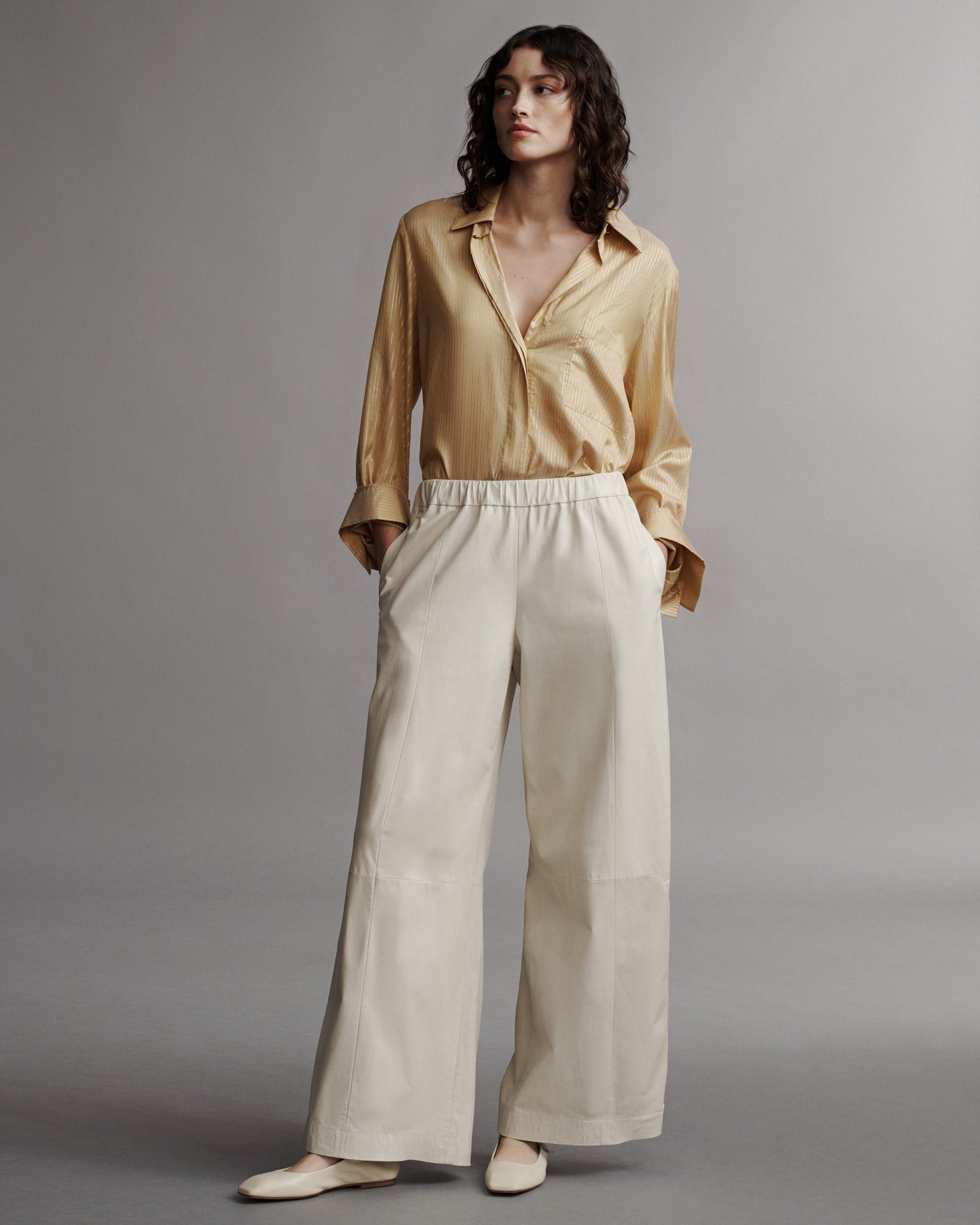 TWP Goldenrod / gold New Morning After Shirt in Silk Metallic Stripe view 6