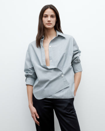 TWP Pinegrove / white Earl Shirt in Baroness Cotton Stripe view 1