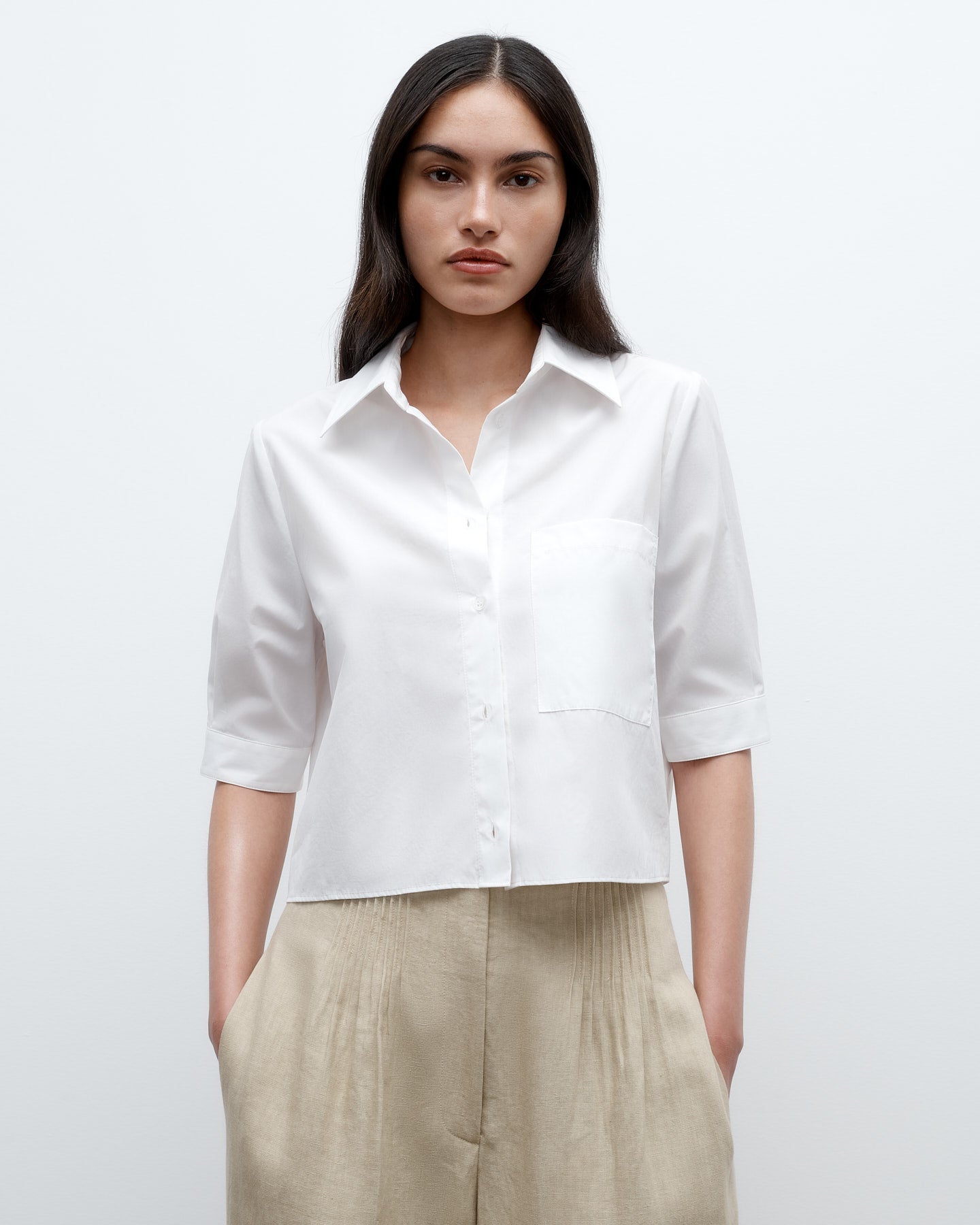 TWP White Short Lived Shirt in Vintage Washed Poplin view 1