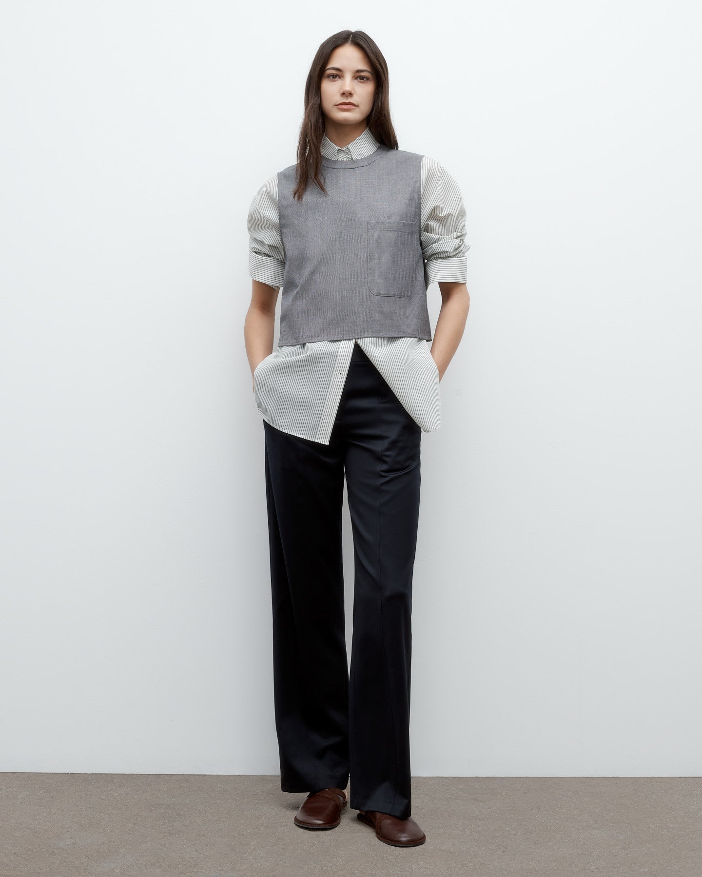 TWP Medium heather grey Cropped Muscle Tank in Chintzed Wool view 5