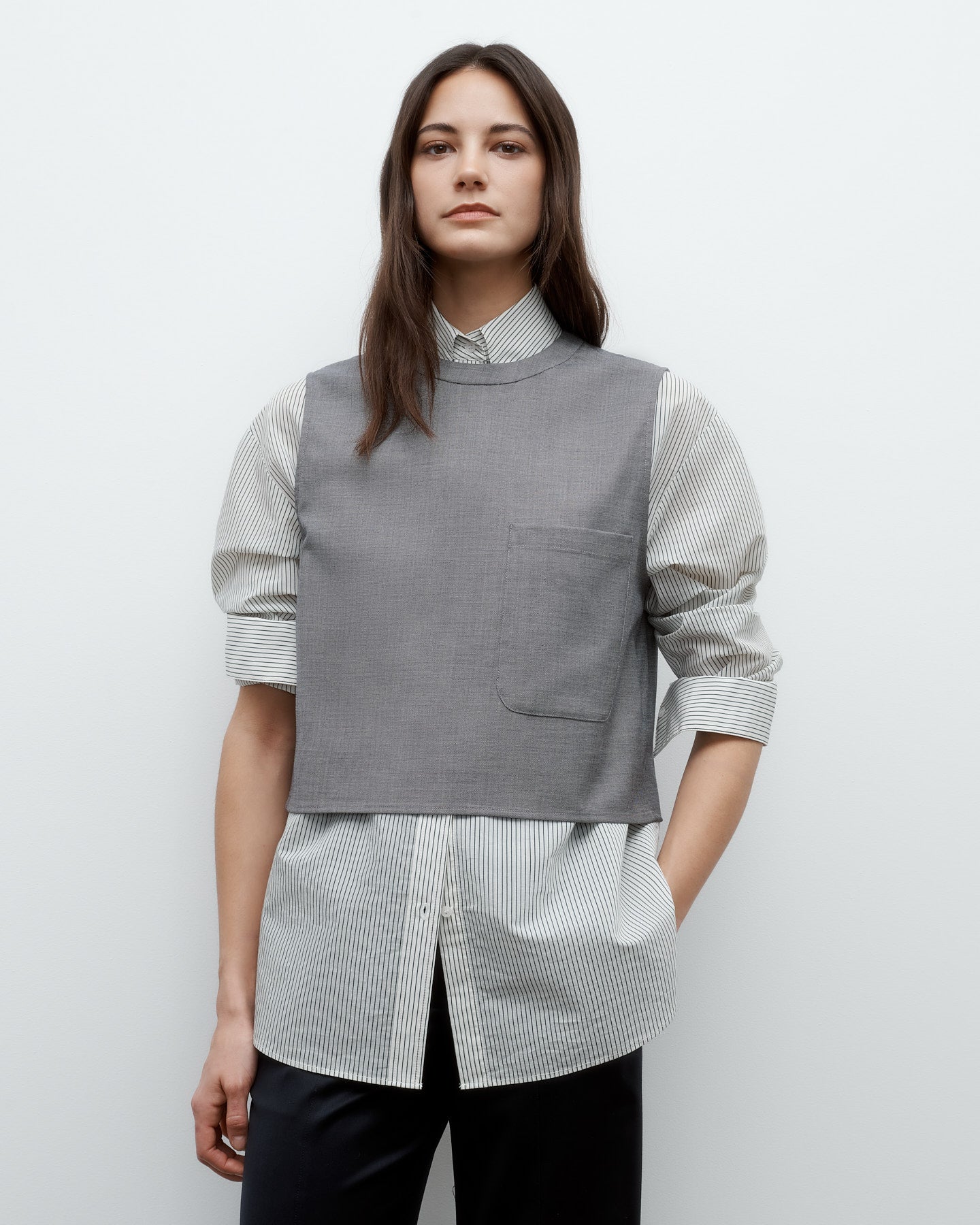 TWP Medium heather grey Cropped Muscle Tank in Chintzed Wool view 6
