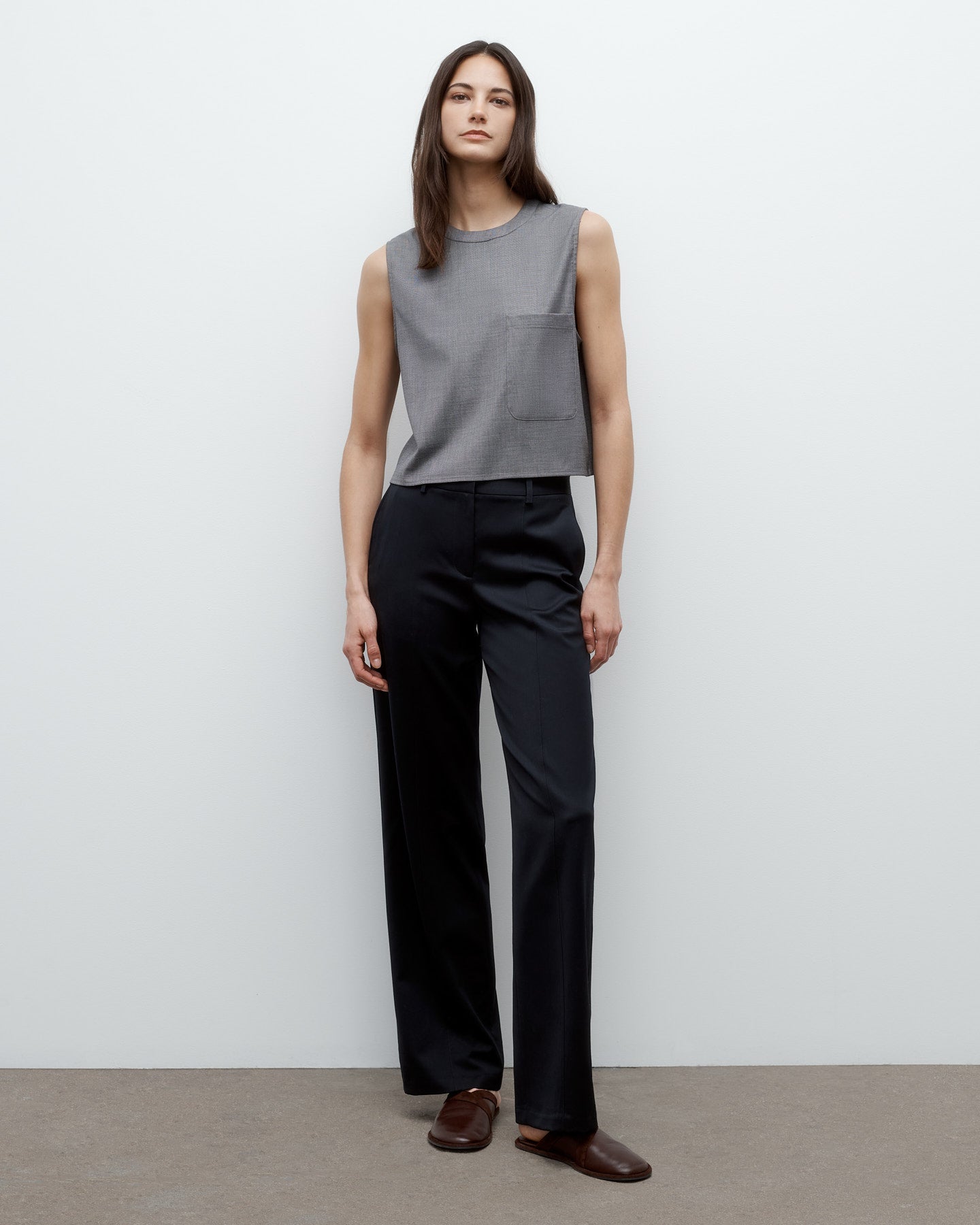 TWP Medium heather grey Cropped Muscle Tank in Chintzed Wool view 7