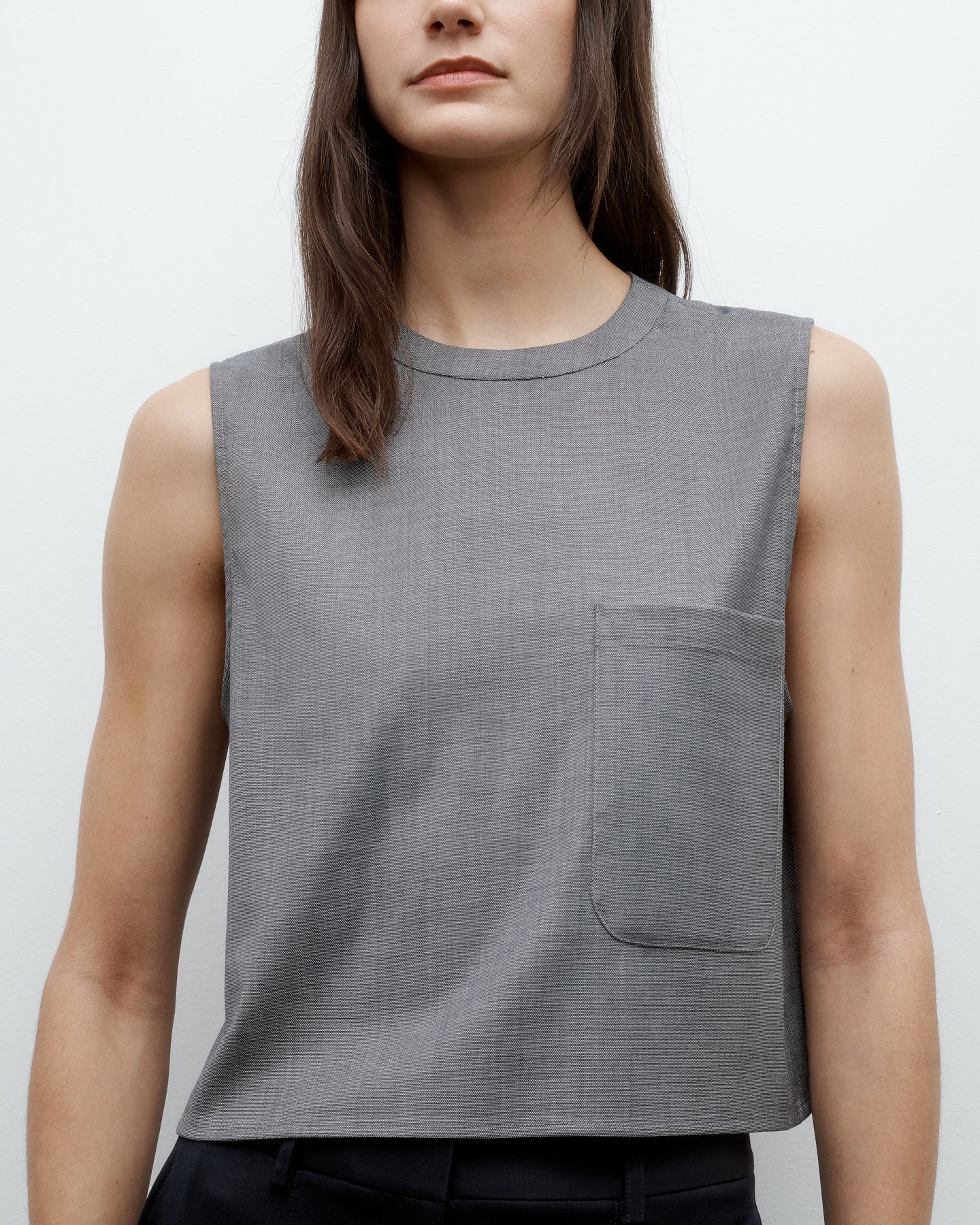 TWP Medium heather grey Cropped Muscle Tank in Chintzed Wool view 2