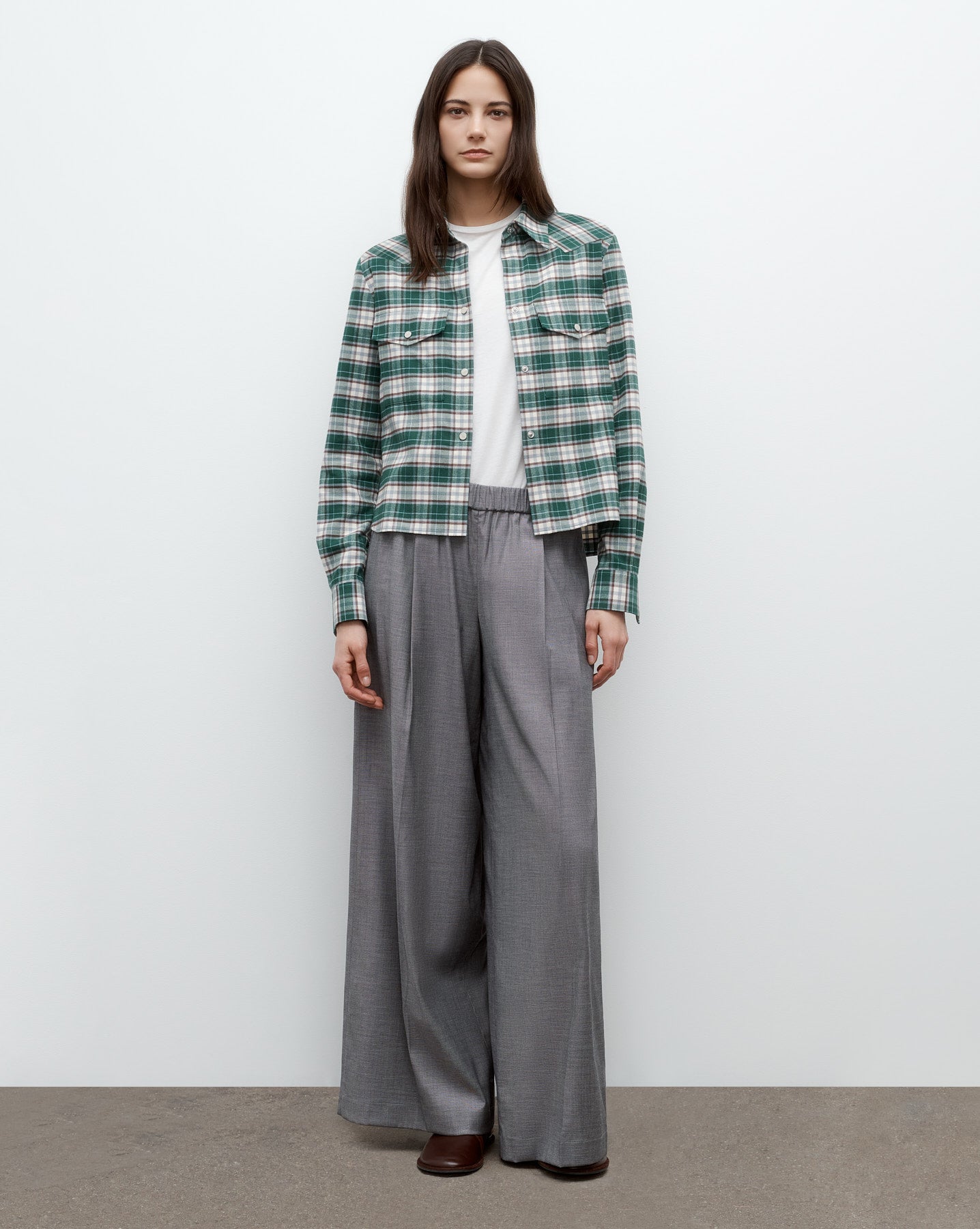 TWP Green multi New Carter Shirt in Oxford Plaid view 3