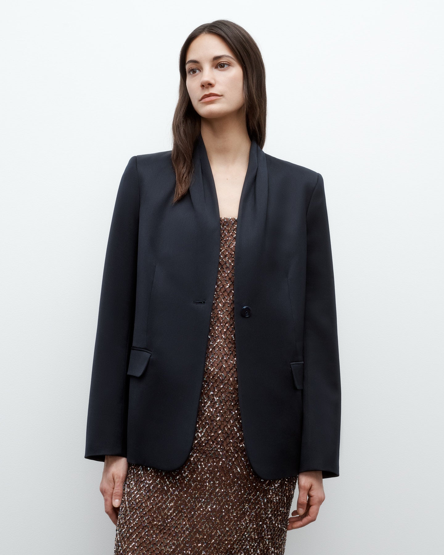 TWP Midnight New Dinner Jacket in Satin Faced Wool Suiting view 1
