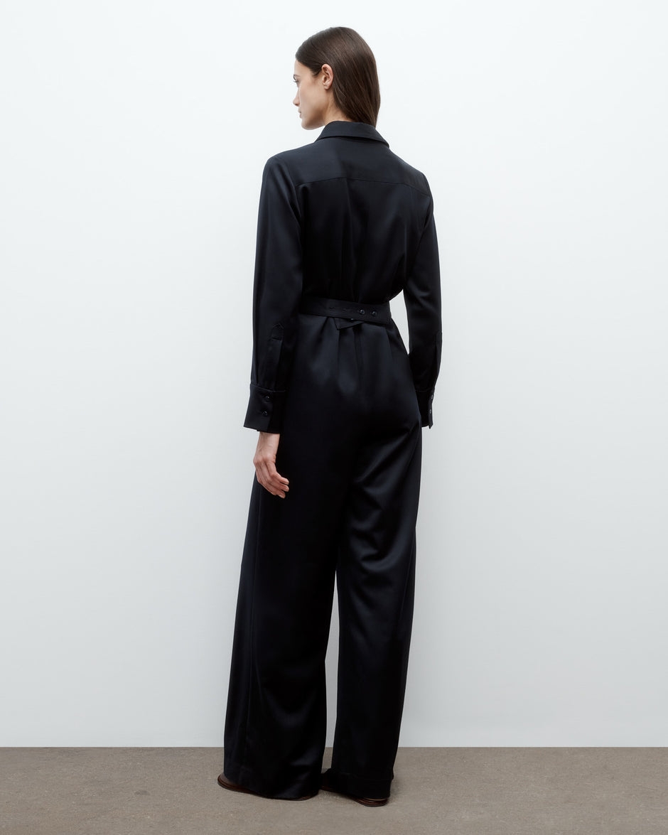 TWP Midnight All Night Long Jumpsuit in Satin Faced Wool Suiting view 5