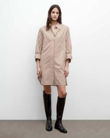 TWP Ivory / cognac Morning After Dress in Epoque Stripe Cotton view 6