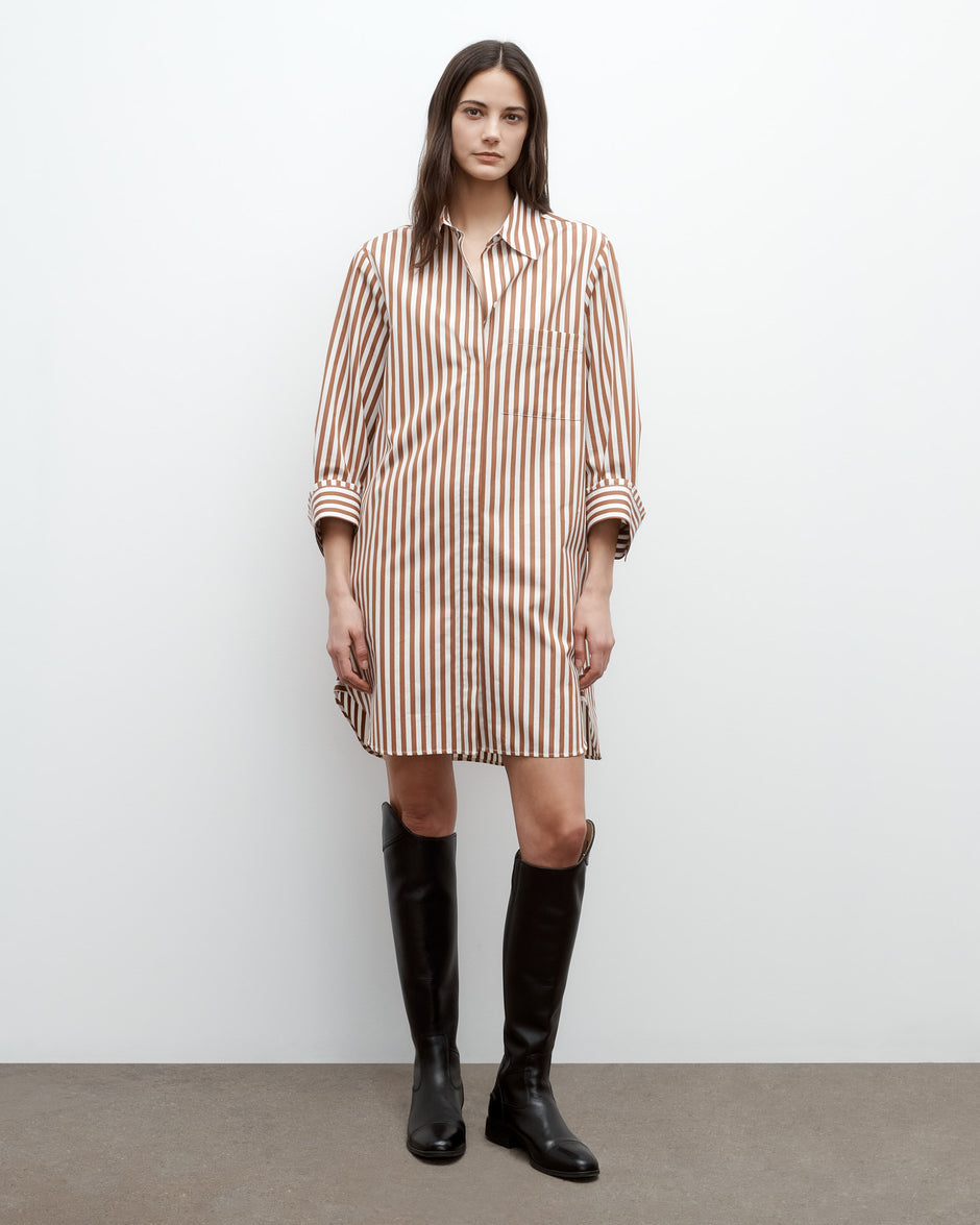 TWP Ivory / cognac Morning After Dress in Epoque Stripe Cotton view 6