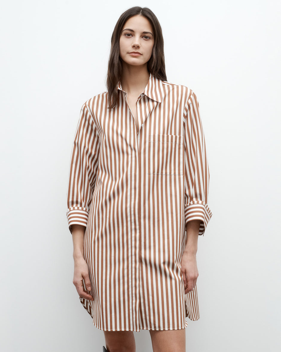TWP Ivory / cognac Morning After Dress in Epoque Stripe Cotton view 2
