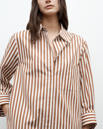 TWP Ivory / cognac Morning After Dress in Epoque Stripe Cotton view 3