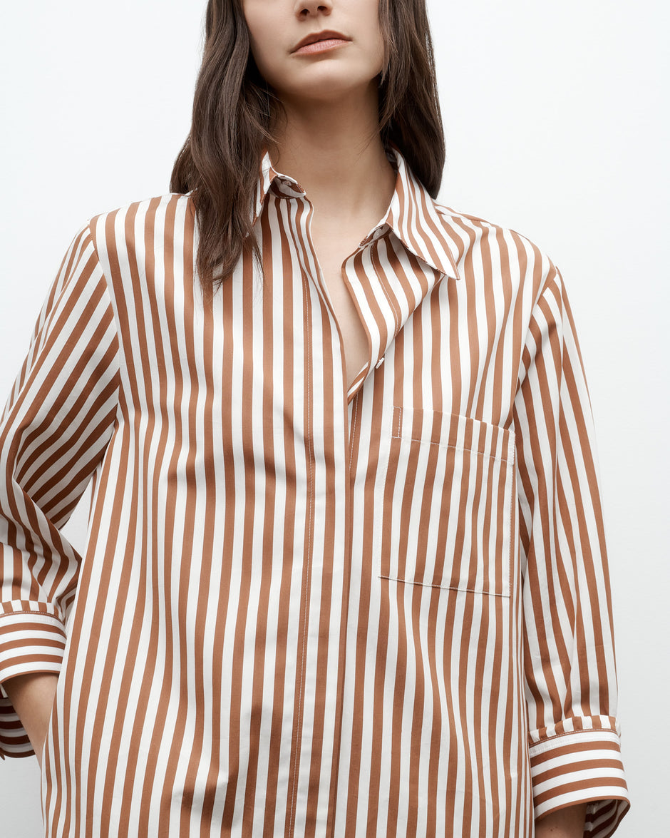 TWP Ivory / cognac Morning After Dress in Epoque Stripe Cotton view 3
