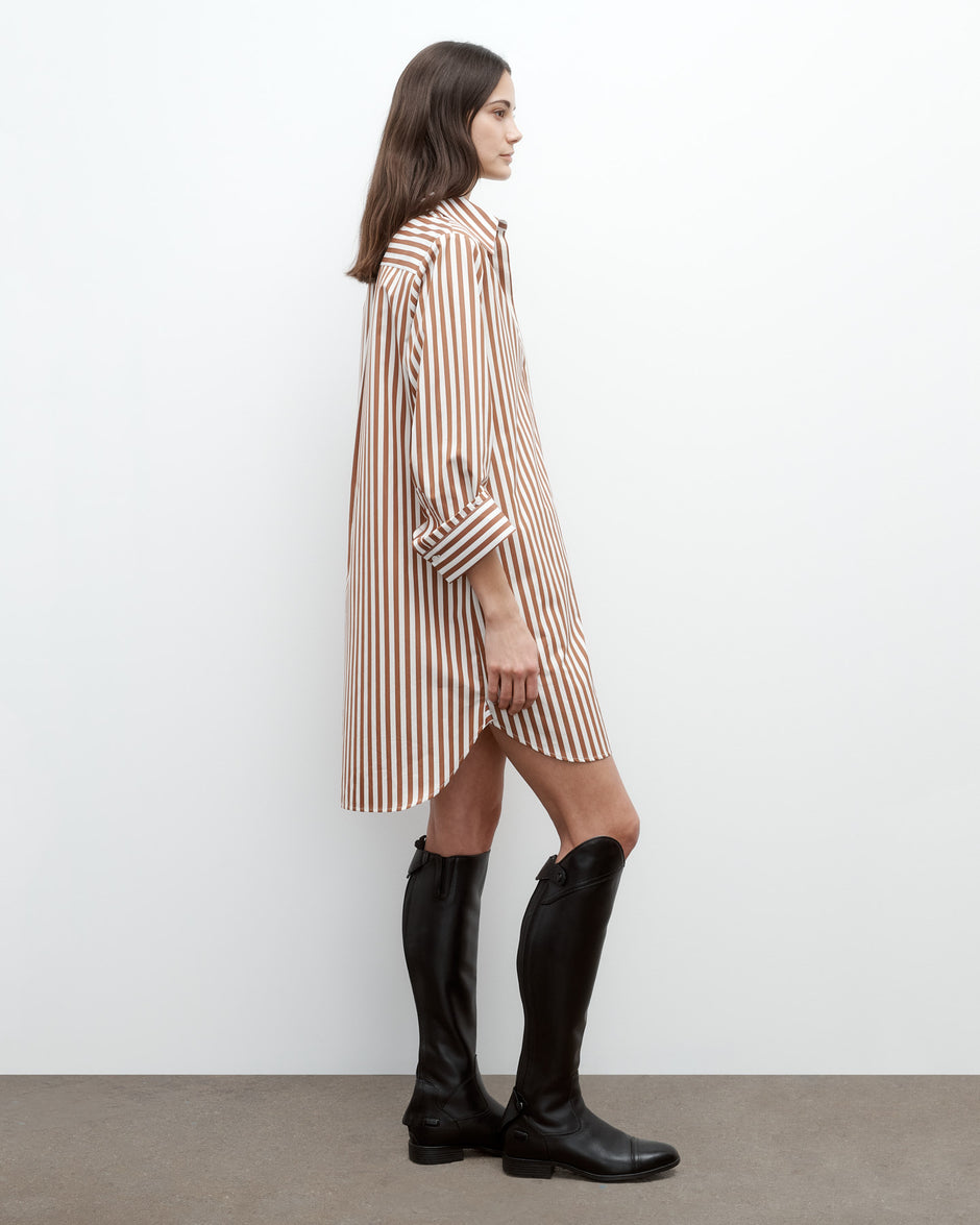 TWP Ivory / cognac Morning After Dress in Epoque Stripe Cotton view 4