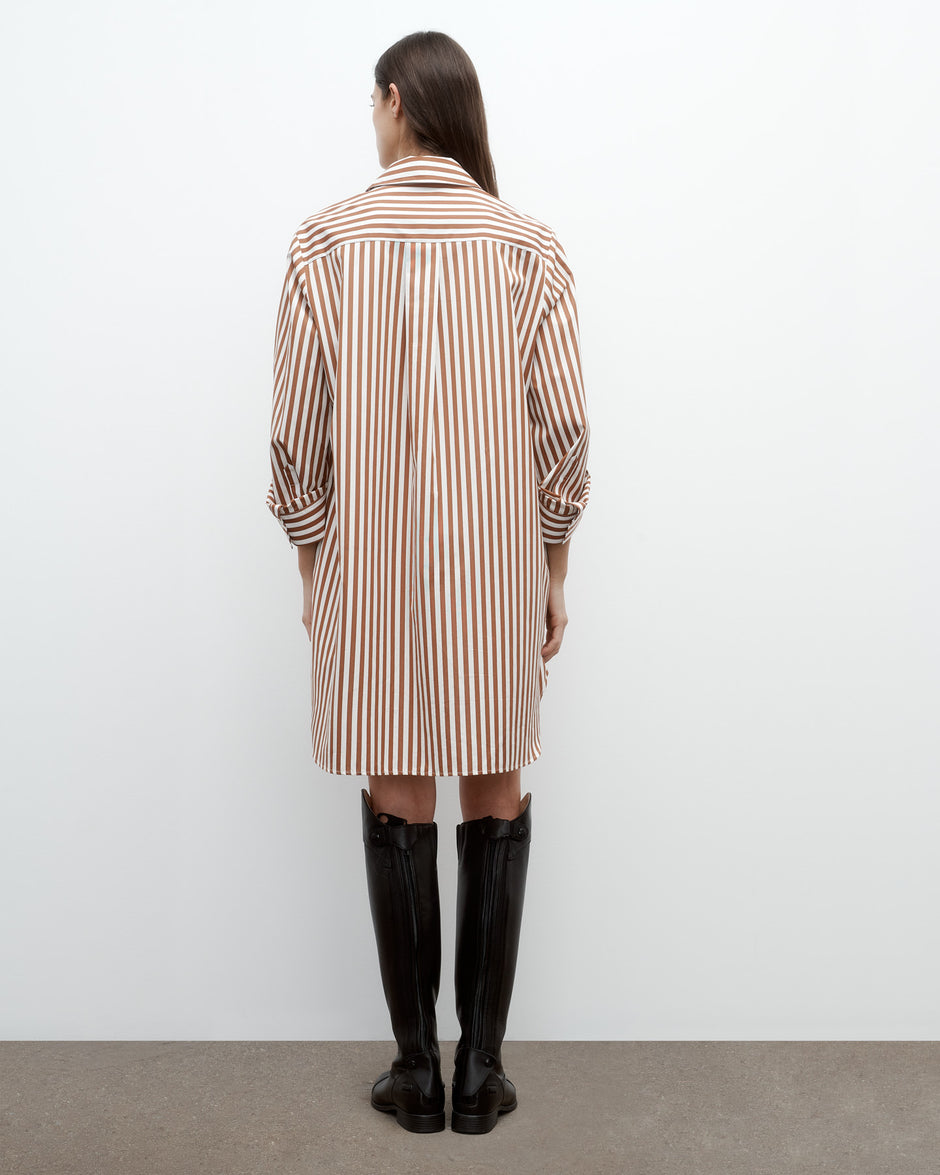 TWP Ivory / cognac Morning After Dress in Epoque Stripe Cotton view 5