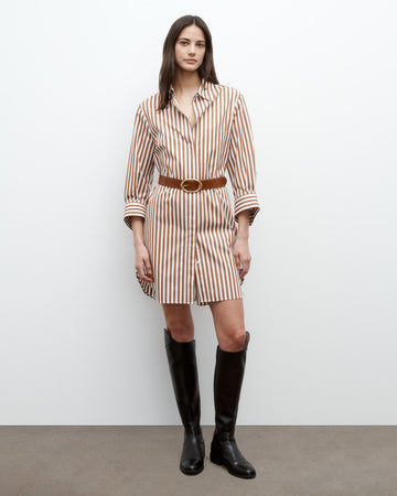 TWP Ivory / cognac Morning After Dress in Epoque Stripe Cotton view 1