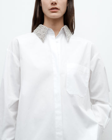 TWP White E.B. Shirt with Crystal Collar in Super Compact Poplin view 2