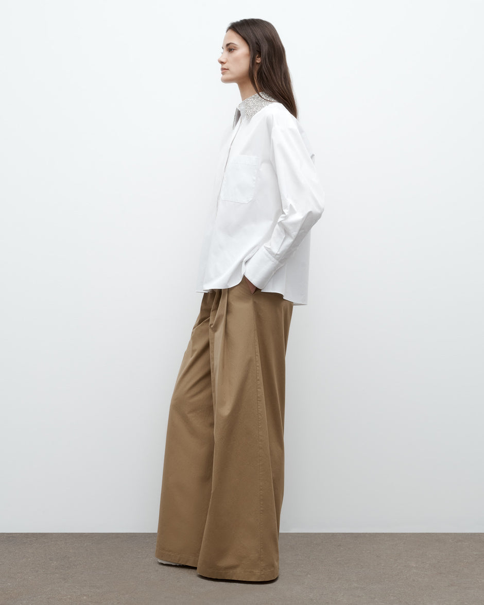 TWP White E.B. Shirt with Crystal Collar in Super Compact Poplin view 4