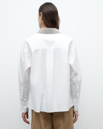TWP White E.B. Shirt with Crystal Collar in Super Compact Poplin view 5