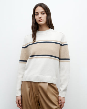 TWP Cream / twine multi Saddle Crewneck with Stripes in Italian Cashmere view 1