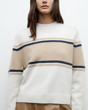 TWP Cream / twine multi Saddle Crewneck with Stripes in Italian Cashmere view 2
