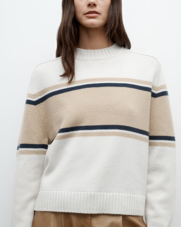 TWP Cream / twine multi Saddle Crewneck with Stripes in Italian Cashmere view 2