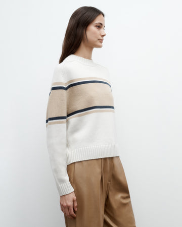 TWP Cream / twine multi Saddle Crewneck with Stripes in Italian Cashmere view 3