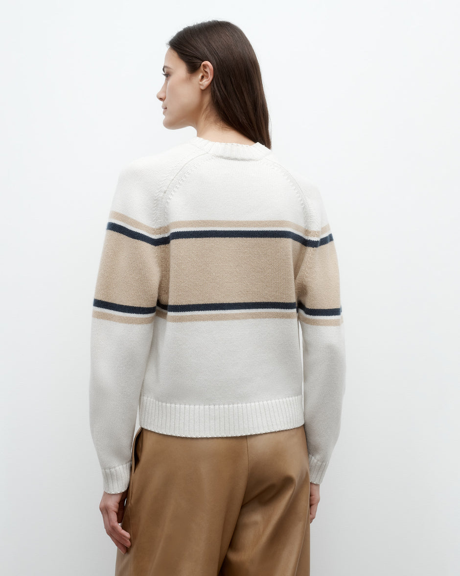 TWP Cream / twine multi Saddle Crewneck with Stripes in Italian Cashmere view 4