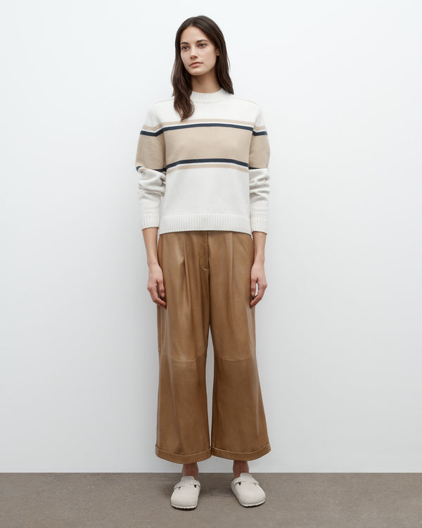 TWP Cream / twine multi Saddle Crewneck with Stripes in Italian Cashmere view 5