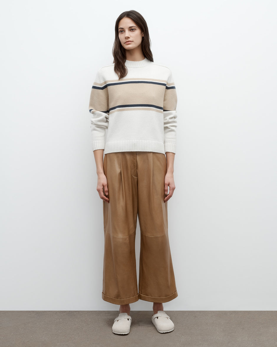 TWP Cream / twine multi Saddle Crewneck with Stripes in Italian Cashmere view 5