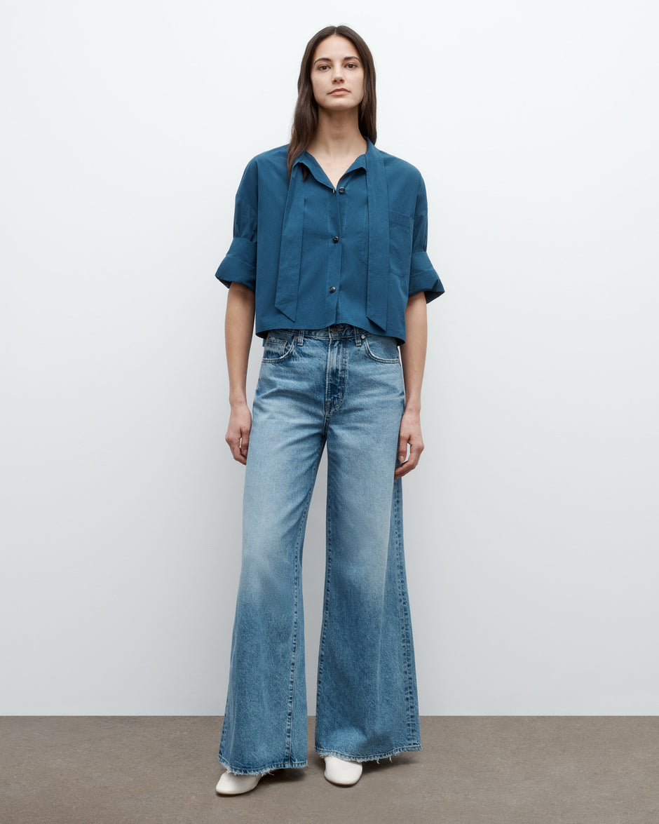 TWP Blue wing teal Next Ex Shirt with Tie in Superfine Cotton view 2