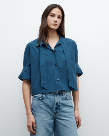 TWP Blue wing teal Next Ex Shirt with Tie in Superfine Cotton view 1