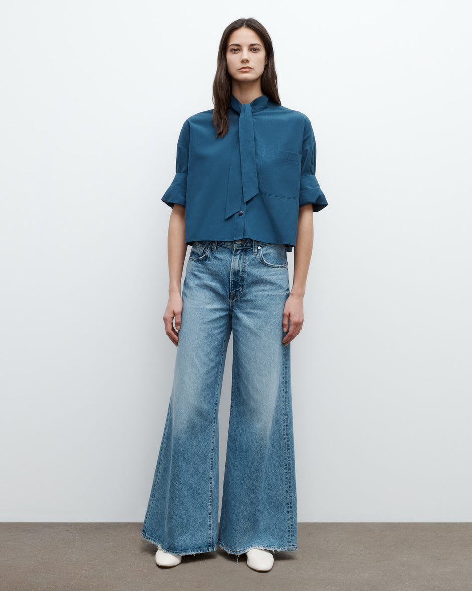 TWP Blue wing teal Next Ex Shirt with Tie in Superfine Cotton view 4