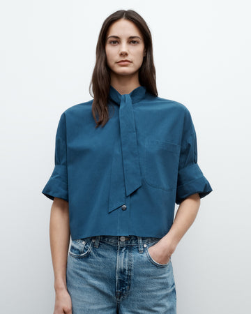 TWP Blue wing teal Next Ex Shirt with Tie in Superfine Cotton view 3